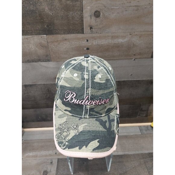 Budweiser Paramount Outdoors Pink And Camouflage Distressed Hook n Loop Hat - Picture 5 of 8